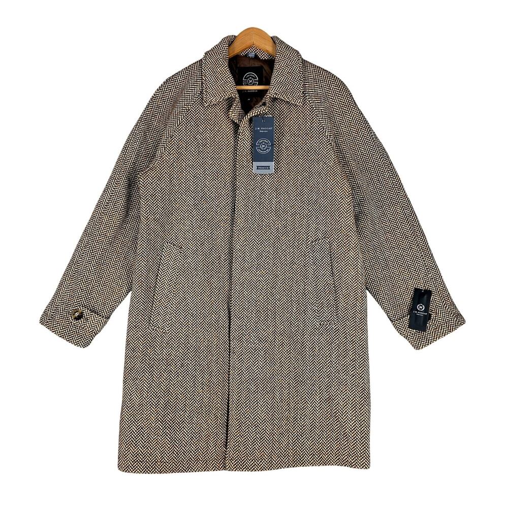 J.M. HAGGAR TOP COAT – MEN’S M – MOCHA BROWN HERRINGBONE – WOOL BLEND – HQ00121